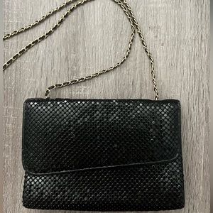 Vintage 80’s Bueno black jeweled mesh handbag, purse, crossbody bag gold chained